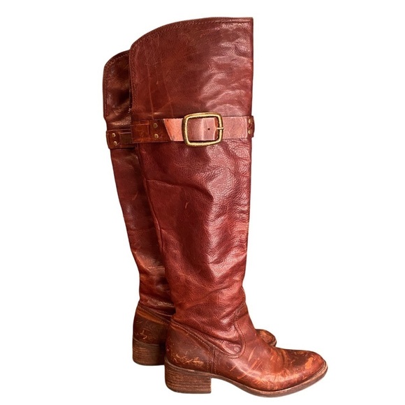 Jessica Simpson chocolate brown distressed leather tall riding boots Sz 7 - Picture 1 of 17